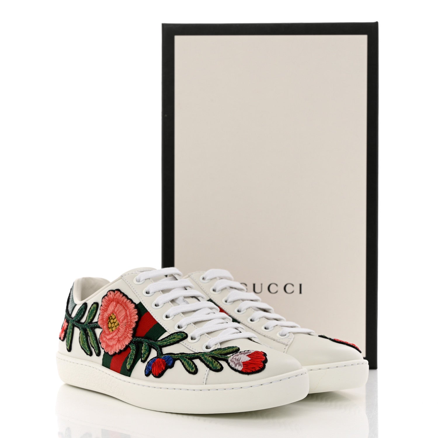 Gucci Calfskin Web Floral Embroidered Womens Ace Sneakers 36 White 10 of 10