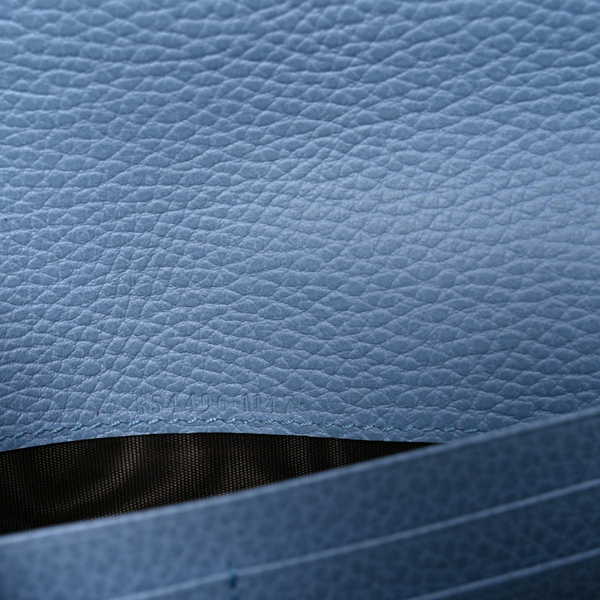 Dollar Calfskin Bi-Color Swing Continental Wallet Camelia Mineral Blue