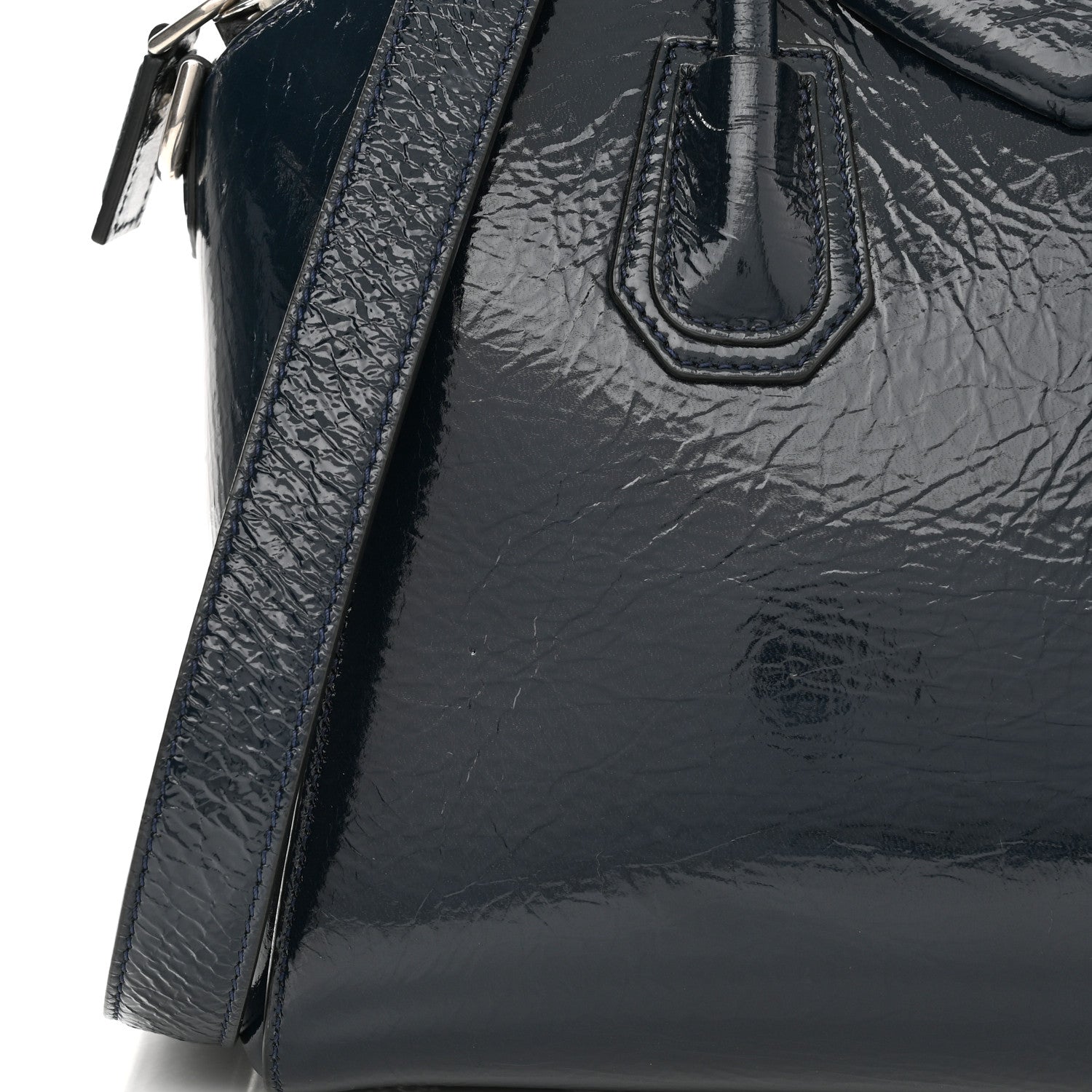 Givenchy Crinkled Patent Deerskin Small Antigona Deep Blue 11 of 12