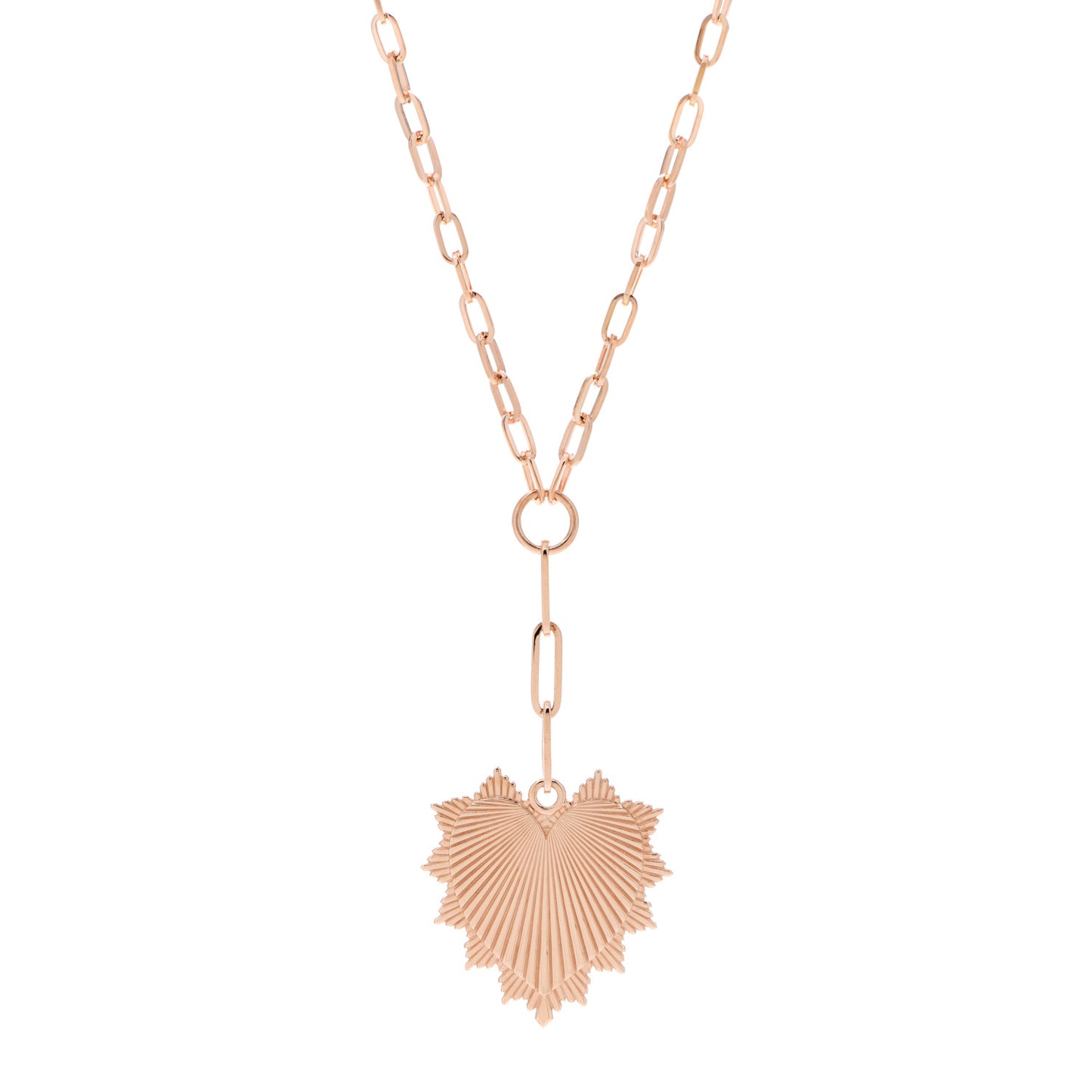 18K Rose Gold Oversized Love Token Extended Clip Extension Chain Necklace