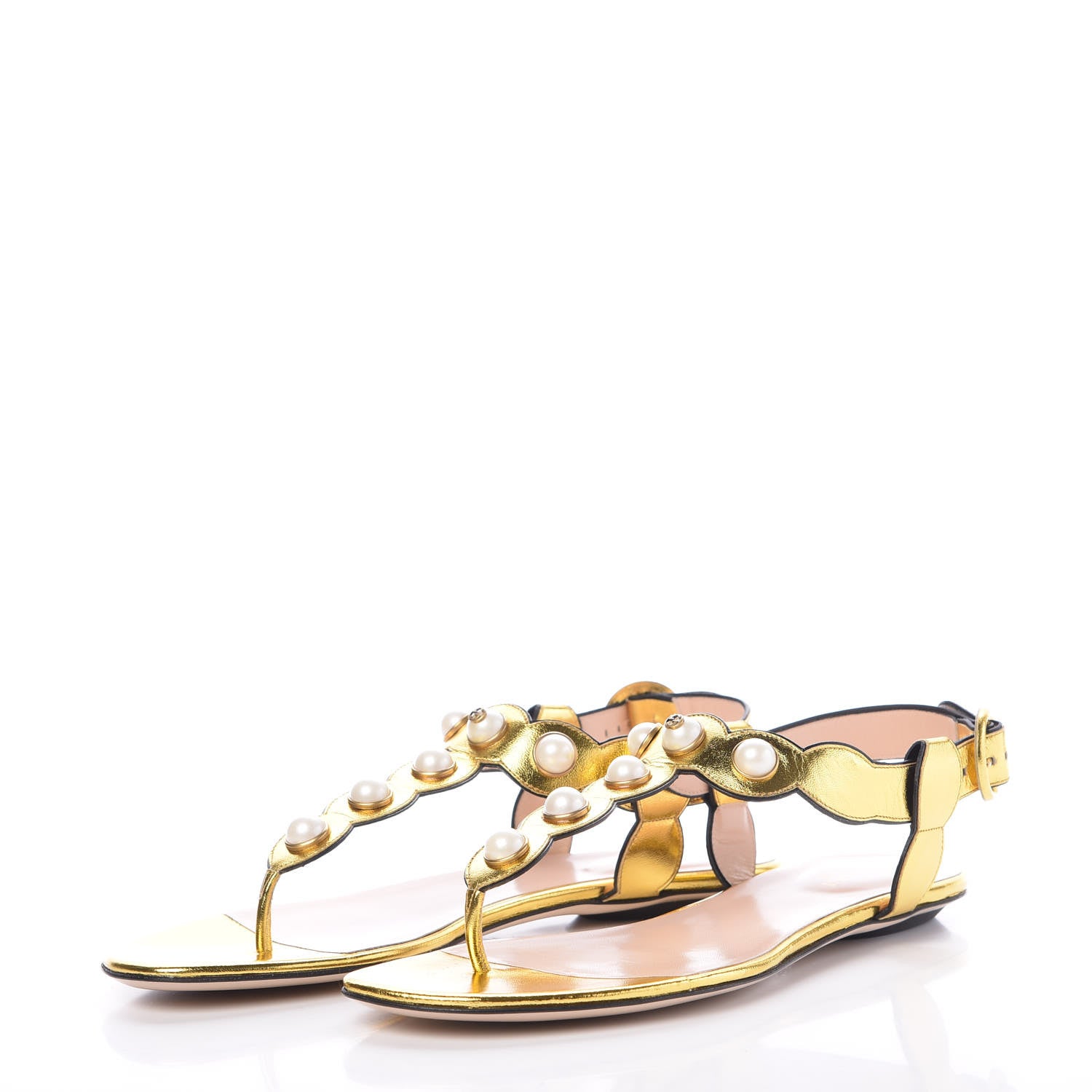 Gucci Metallic Nappa Willow Pearl Thong Sandals 39.5 Gold 3 of 8
