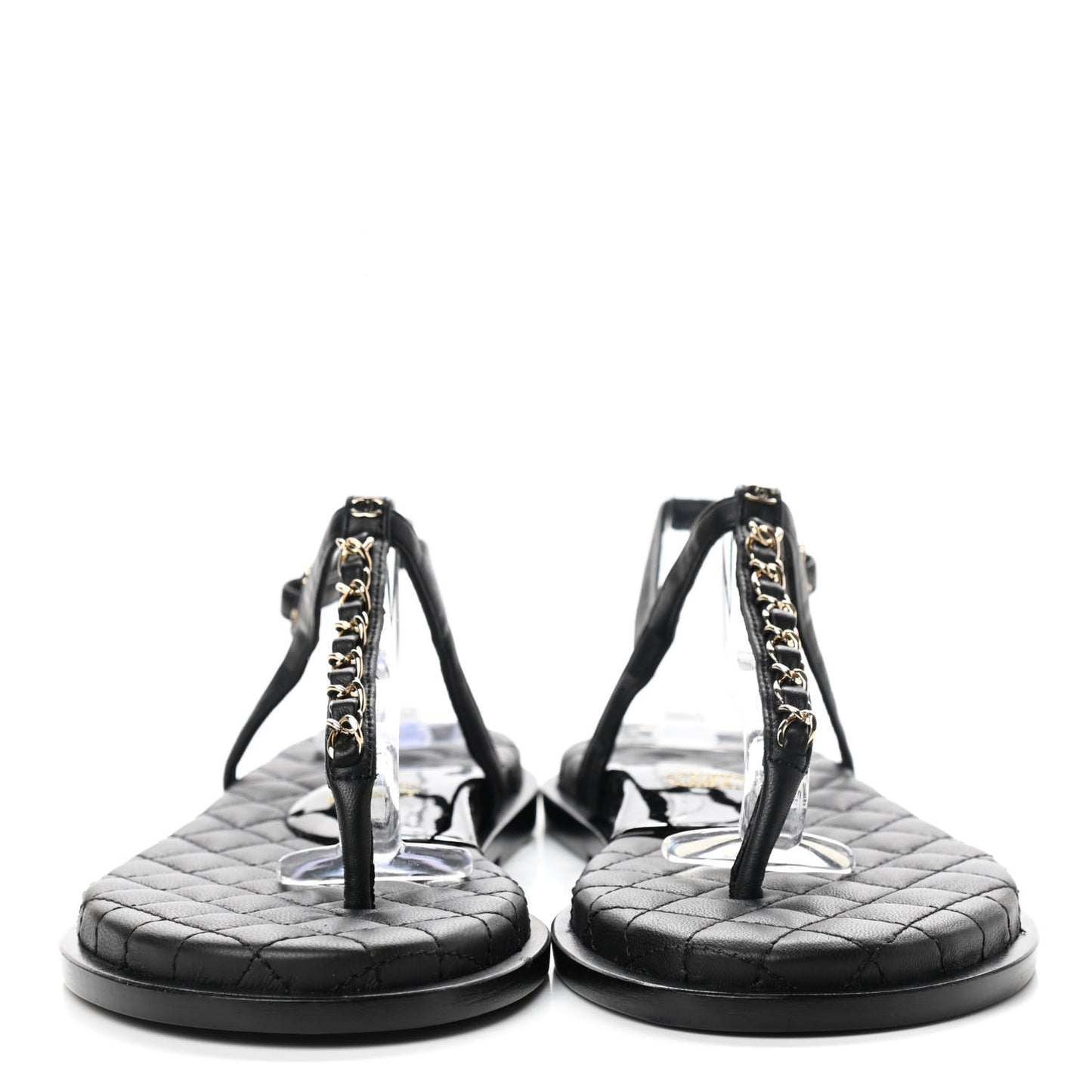 Lambskin Chain CC Logo Thong Sandals 38 Black