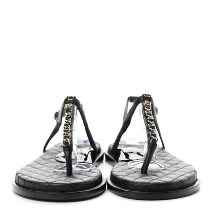 Chanel Lambskin Chain CC Logo Thong Sandals 38 Black 2 of 10
