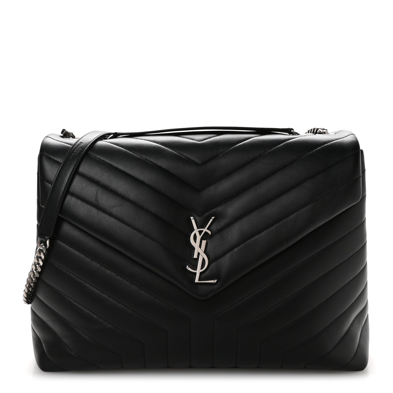 Saint Laurent Calfskin Y Quilted Monogram Large Loulou Chain Satchel Black 1 of 10