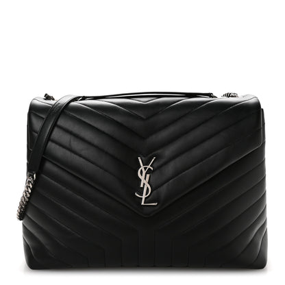 Saint Laurent Calfskin Y Quilted Monogram Large Loulou Chain Satchel Black 1 of 10