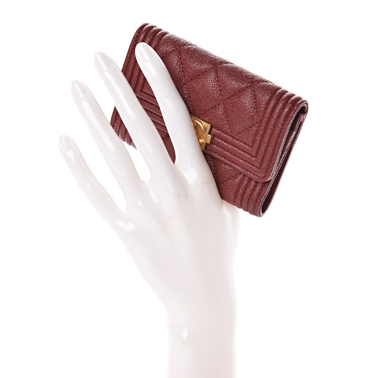 Caviar Quilted Boy Flap Card Holder Burgundy