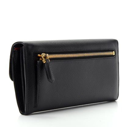 Prada Saffiano Long Flap Wallet Black 4 of 9