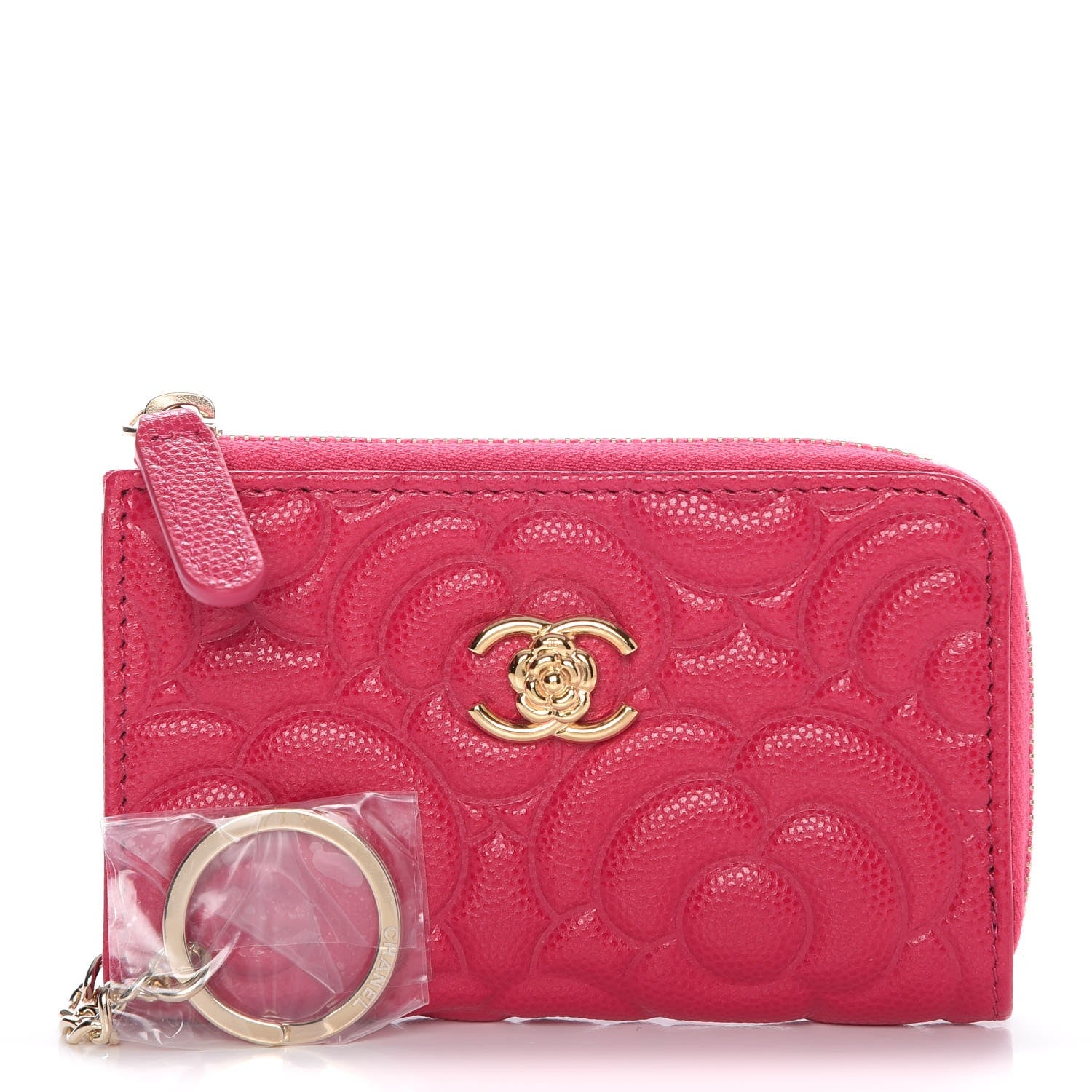 Chanel Caviar Camellia Embossed Key Holder Case Fuchsia 1 of 8