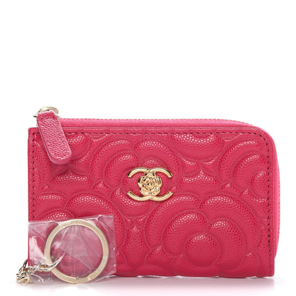 Chanel Caviar Camellia Embossed Key Holder Case Fuchsia 1 of 8