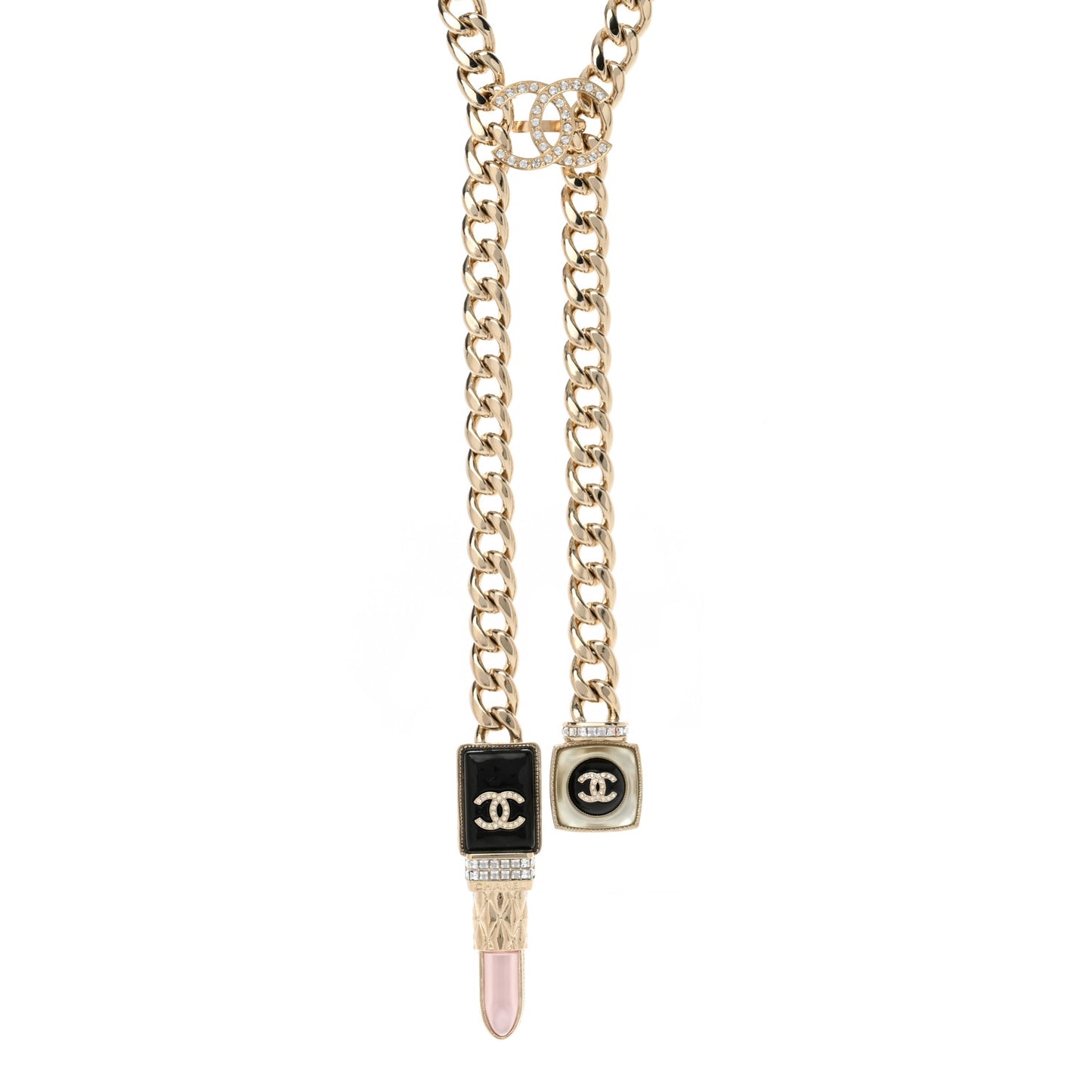 Metal Strass Pearl Lipstick Necklace Pink Gold