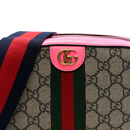 Gucci GG Supreme Monogram Textured Dollar Calfskin Web Ophidia Small Crossbody Bag Beige Ebony Fuchsia 8 of 10