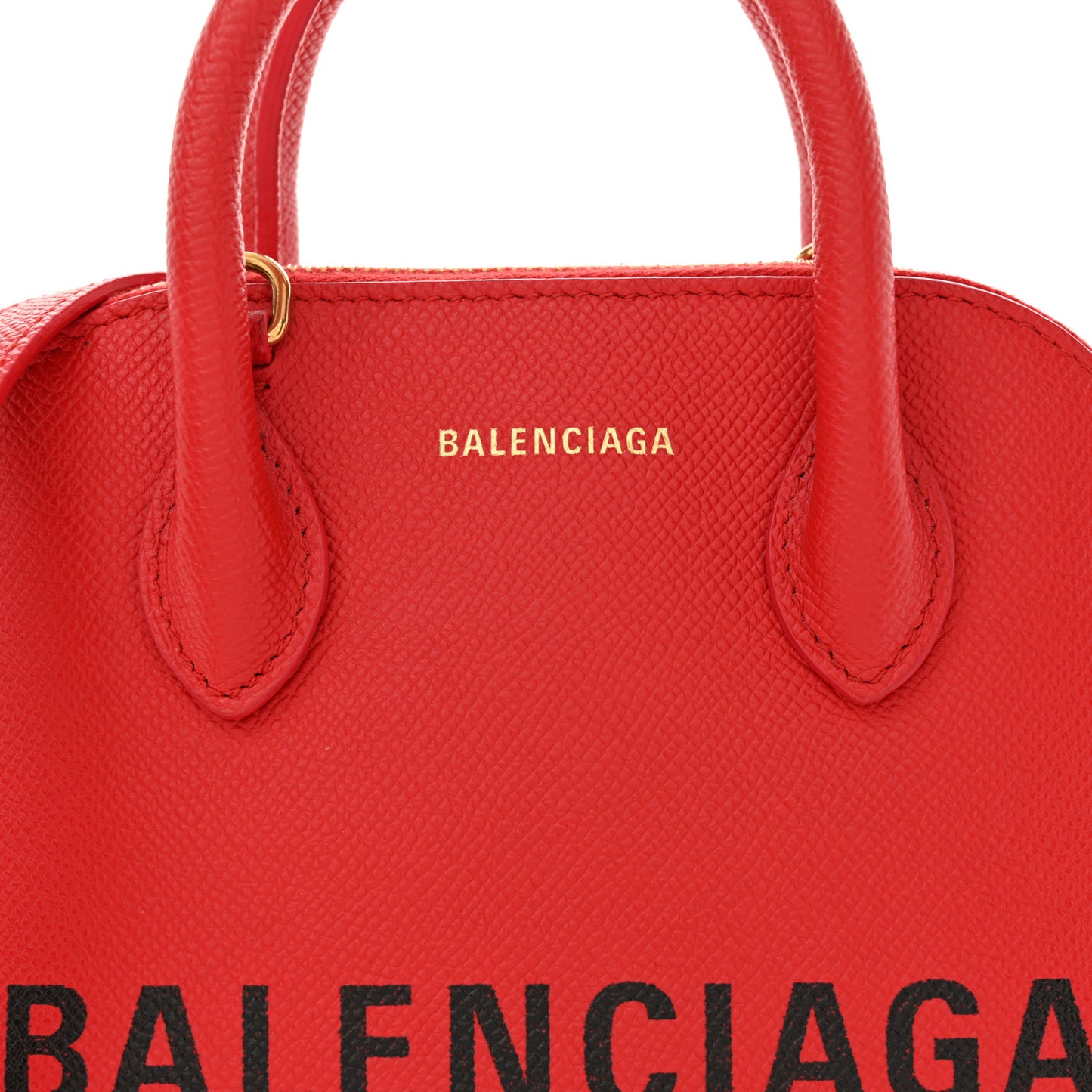 Signature Grained Calfskin Logo XXS Ville Top Handle Bag Rouge Coquelicot Black
