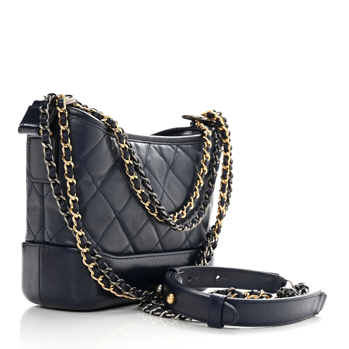 Aged Calfskin Quilted Small Gabrielle Hobo Navy