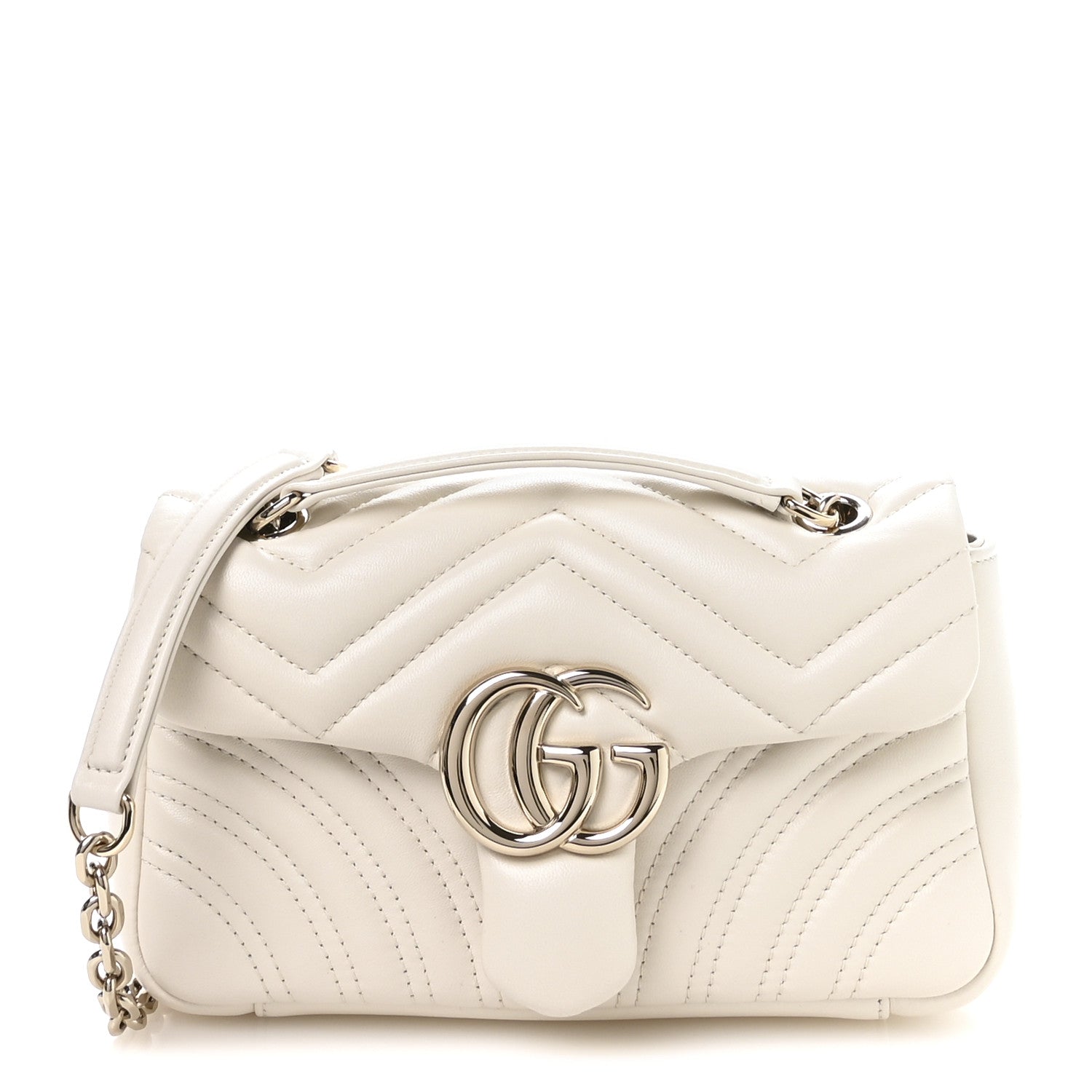 Gucci Lambskin Matelasse Small GG Marmont Shoulder Bag White