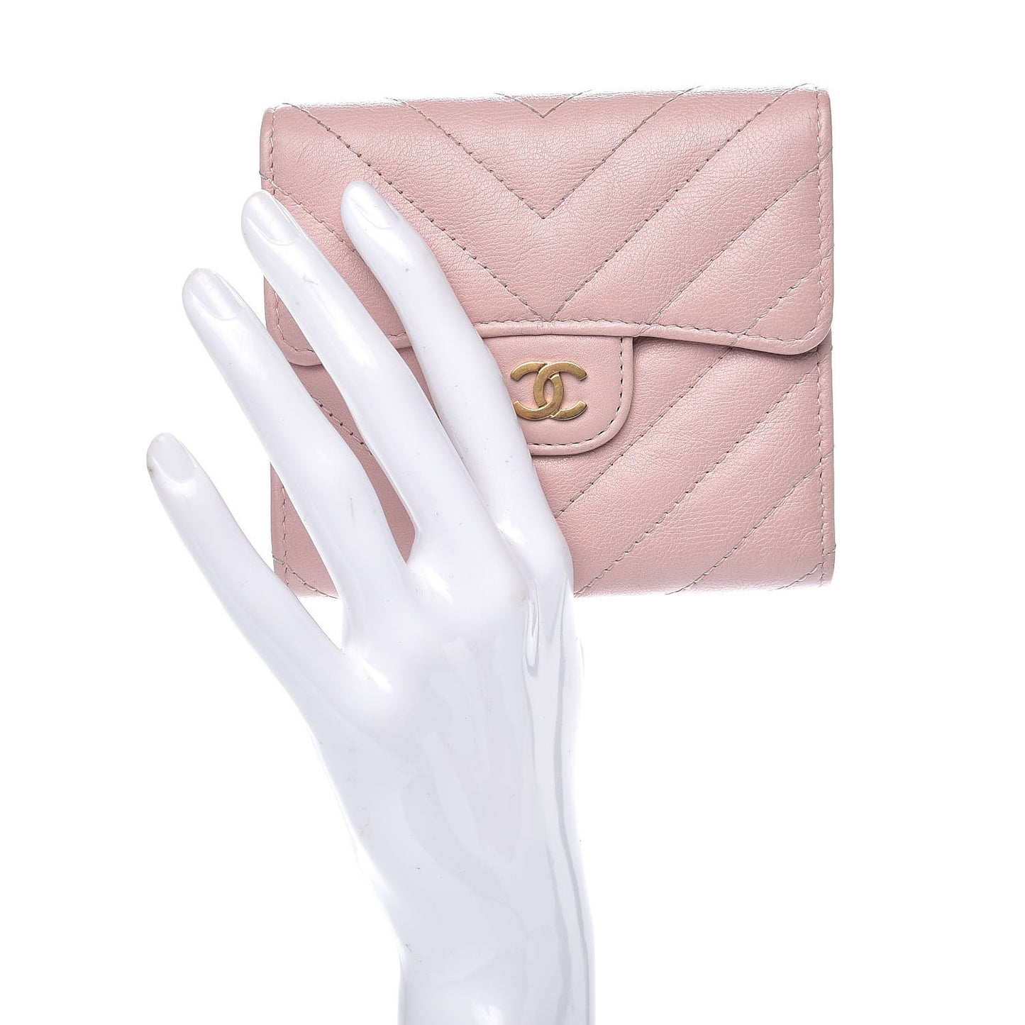 Calfskin Chevron Quilted Compact Flap Wallet Pink