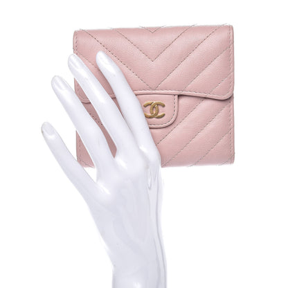 Chanel Calfskin Chevron Quilted Compact Flap Wallet Pink 2 of 9