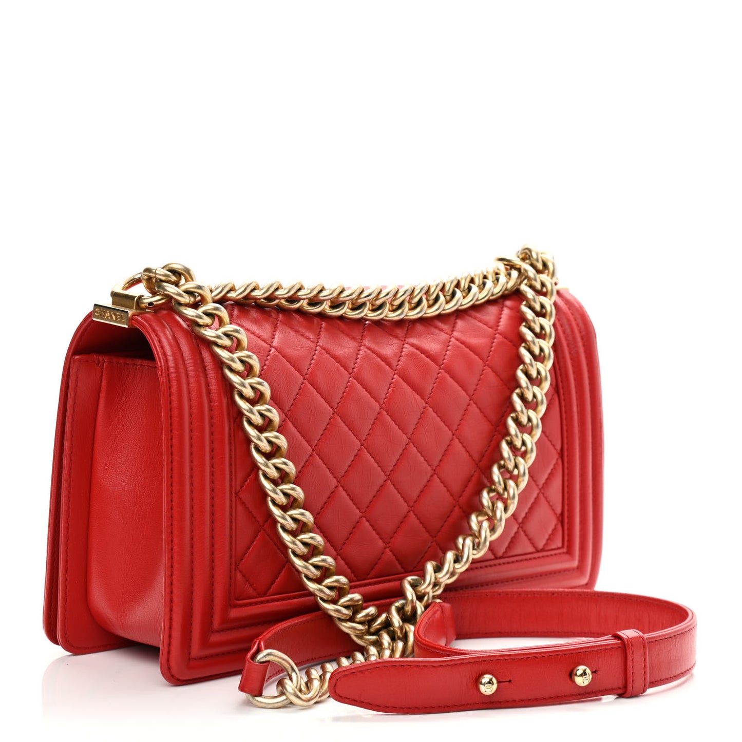 Lambskin Quilted Medium Boy Flap Red
