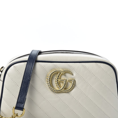 Gucci Vintage Effect Calfskin Matelasse Diagonal Small Torchon GG Marmont Chain Shoulder Bag Mystic White Blue Agata 9 of 9
