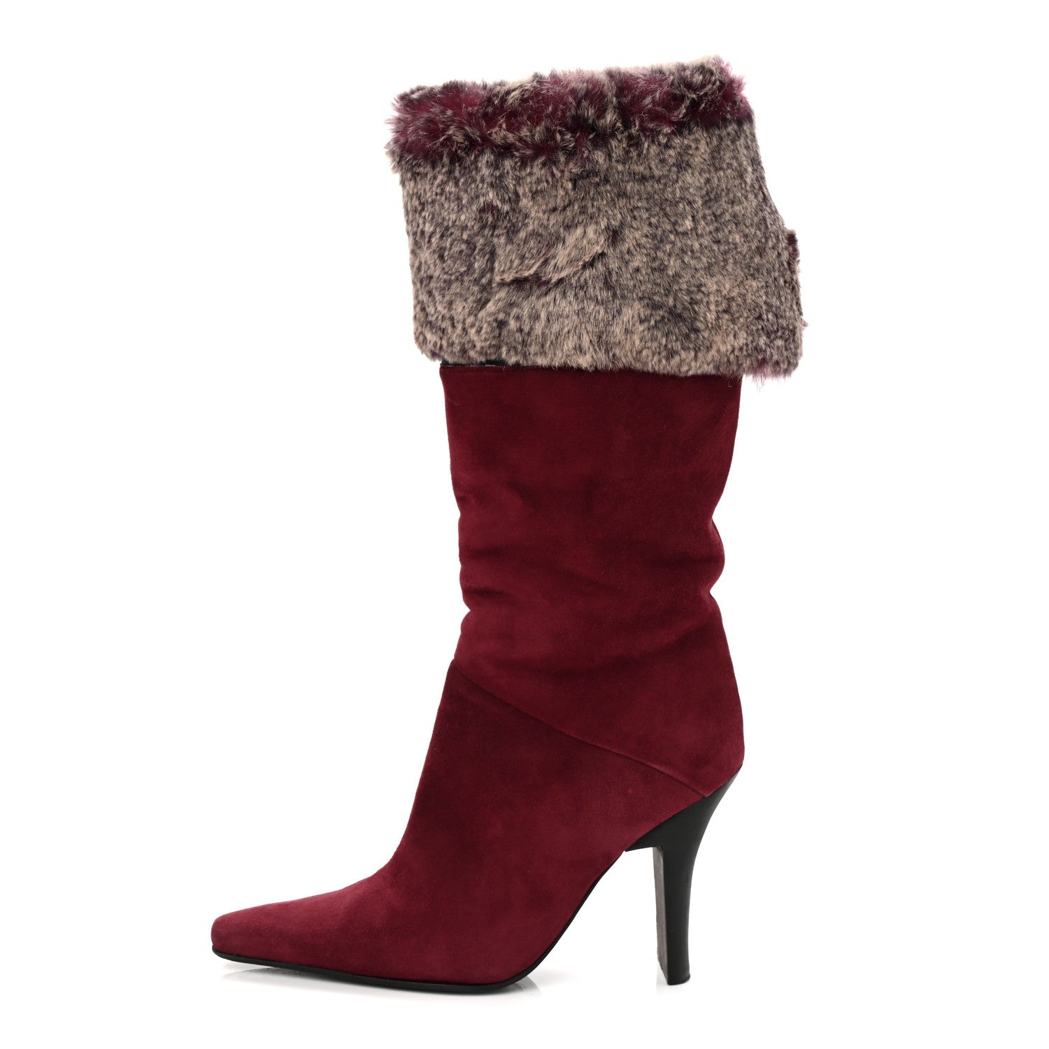 Chanel Suede Fur Fold Over Boots 37 Red 1 of 7