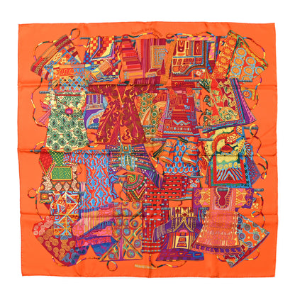 Hermes Silk Voyage En Etoffes Scarf 90 Orange Violet Jaune 1 of 6
