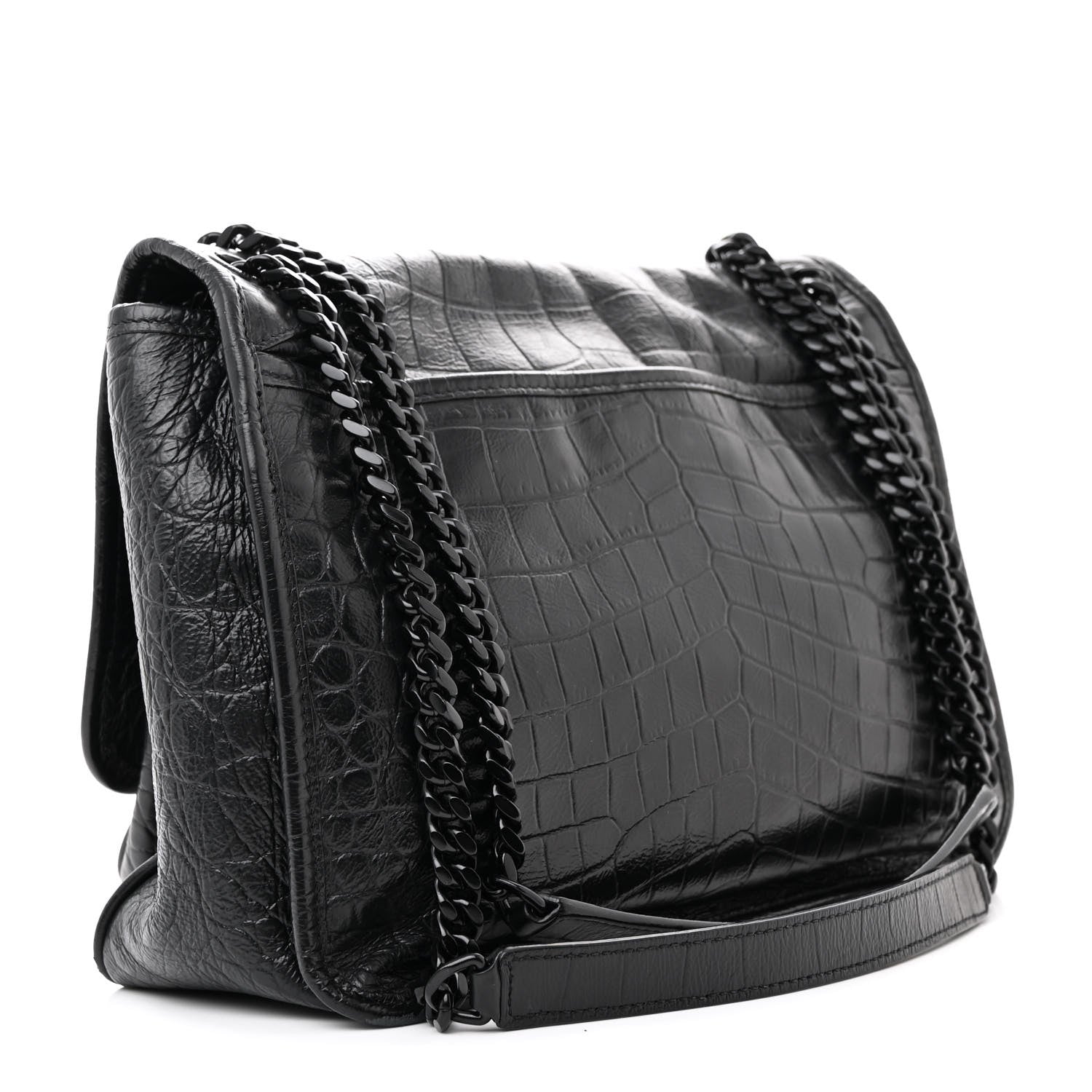 Saint Laurent Crocodile Embossed Lambskin Monogram Medium Niki Chain Satchel Black 3 of 14