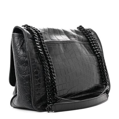 Saint Laurent Crocodile Embossed Lambskin Monogram Medium Niki Chain Satchel Black 3 of 14