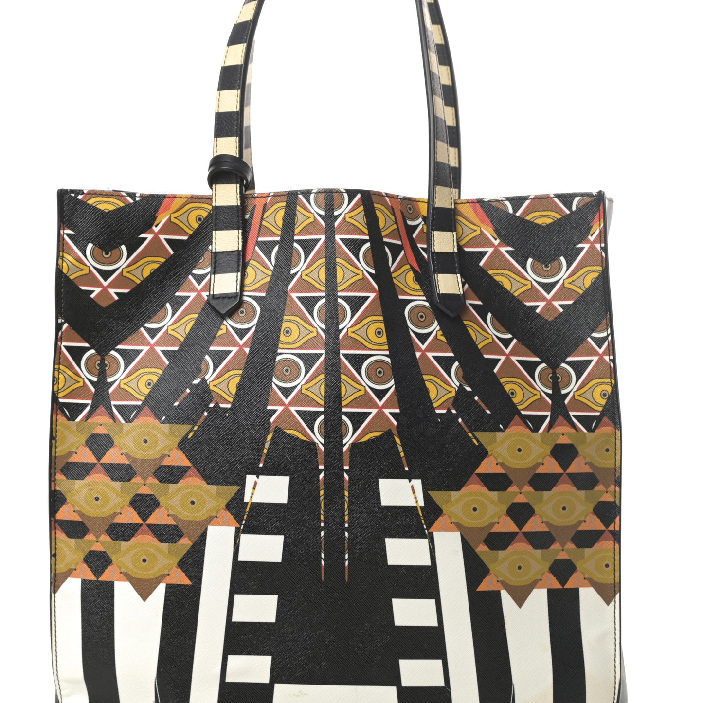 Textured Coated Canvas Egyptian Print Medium Stargate Shopper Tote Multicolor