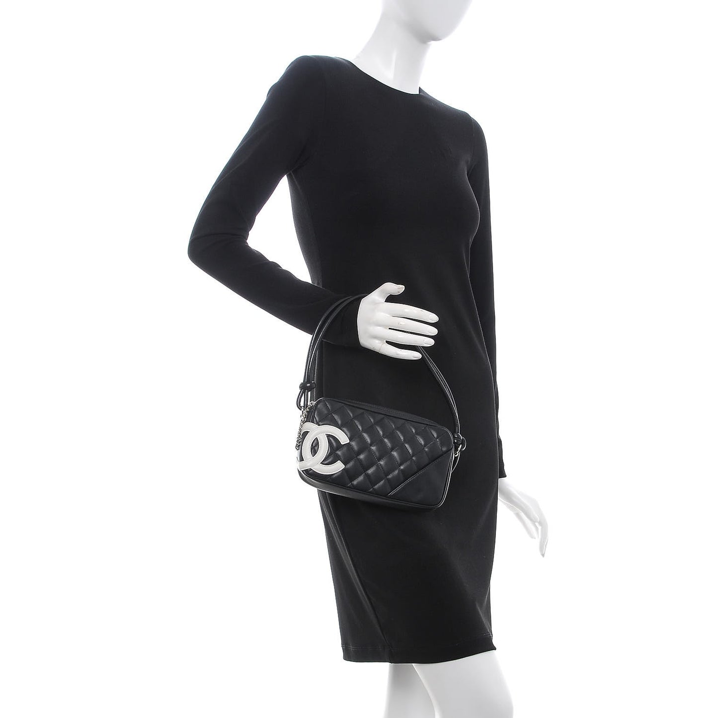 Calfskin Quilted Cambon Pochette Black White