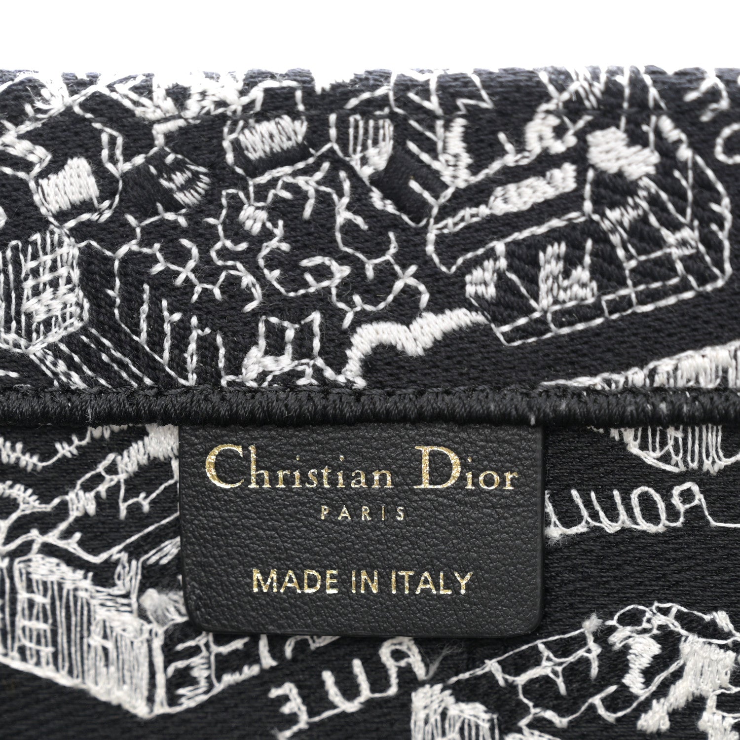 Christian Dior Canvas Embroidered Medium Plan De Paris Book Tote Black White 6 of 10