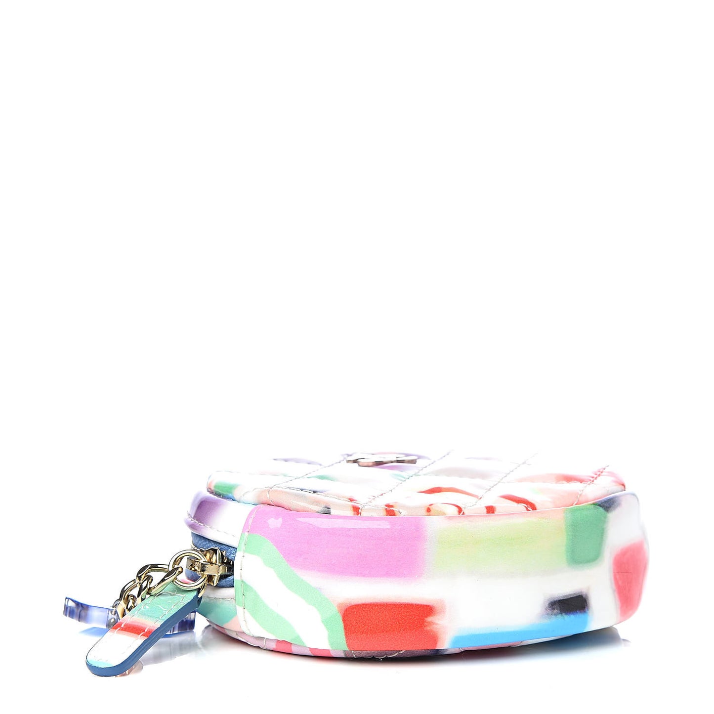 Patent Calfskin Printed Quilted Zip Around Coin Purse Multicolor
