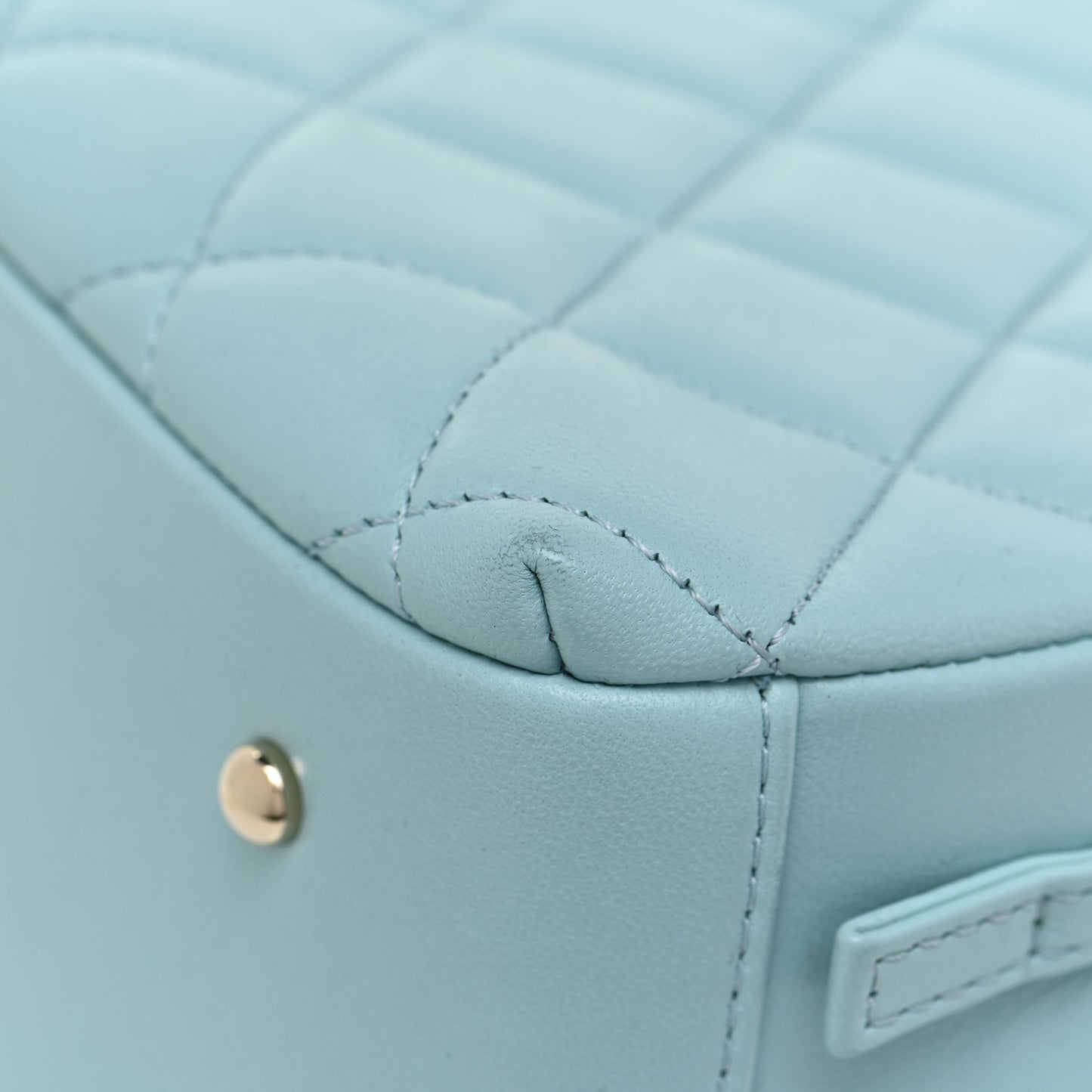 Lambskin Quilted Small Trendy CC Bowling Bag Light Blue