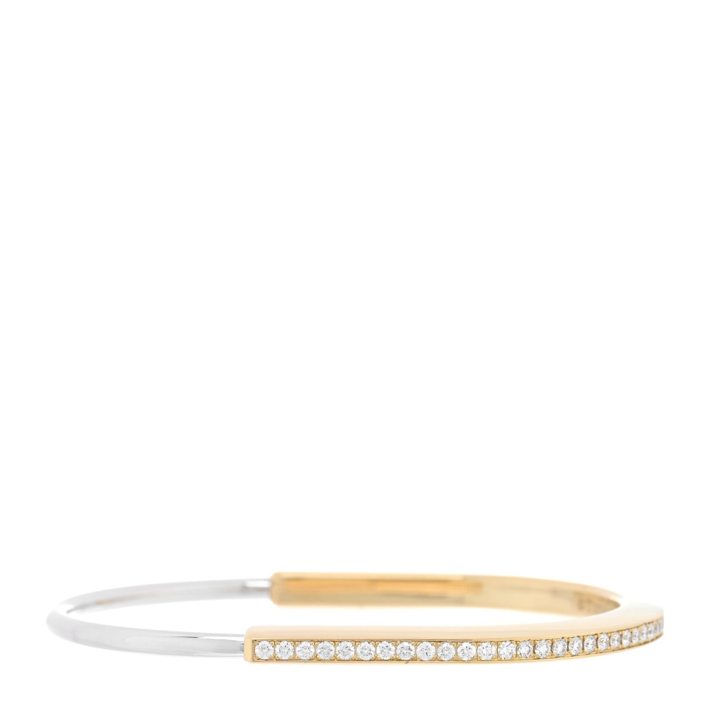 18K Yellow White Gold Diamond Narrow Tiffany Lock Half Pave Bangle Bracelet