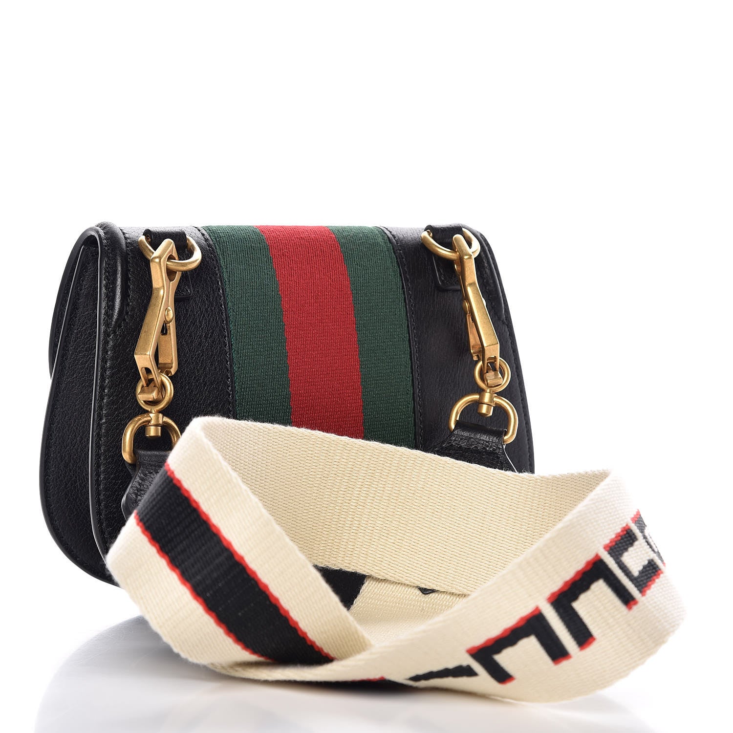 Gucci Calfskin Web Crystal Butterfly Stripe Small Totem Shoulder Bag Black 3 of 11
