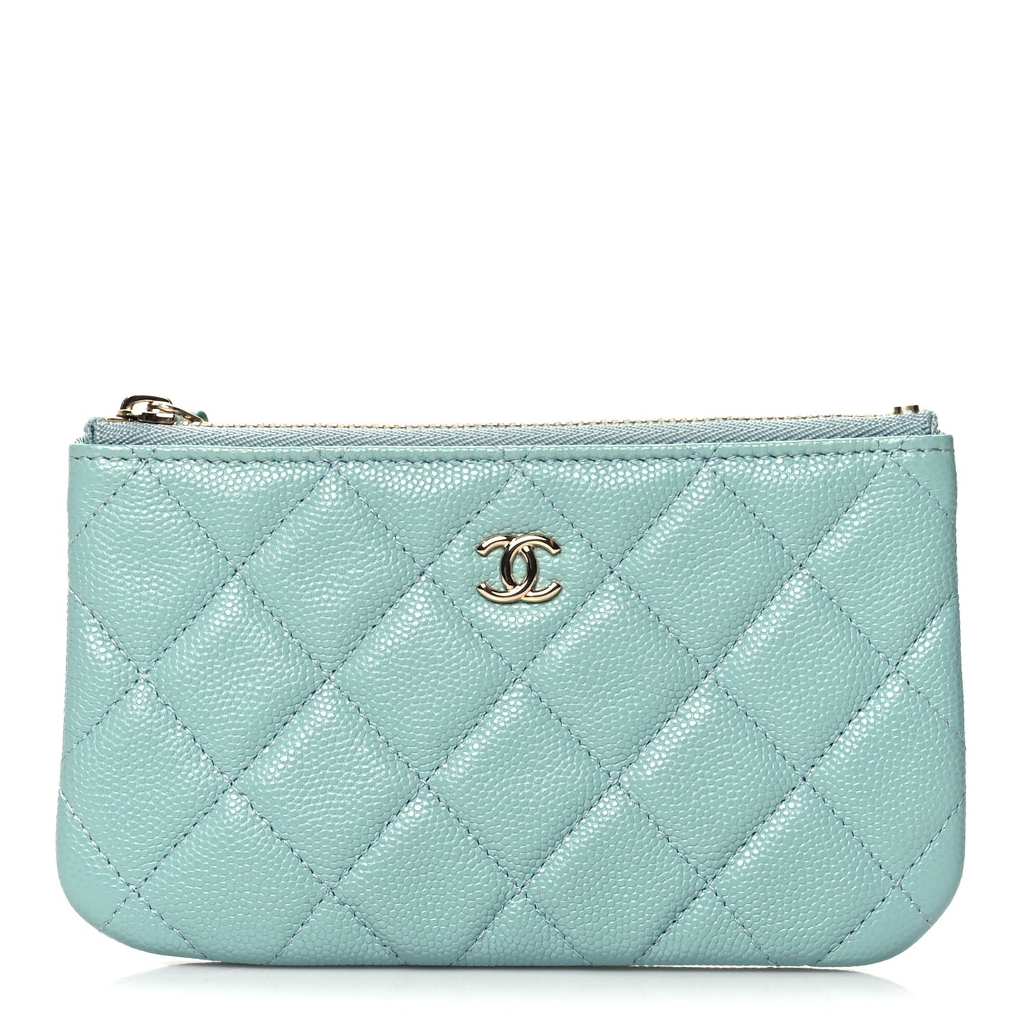 Caviar Quilted Small Cosmetic Case Light Blue