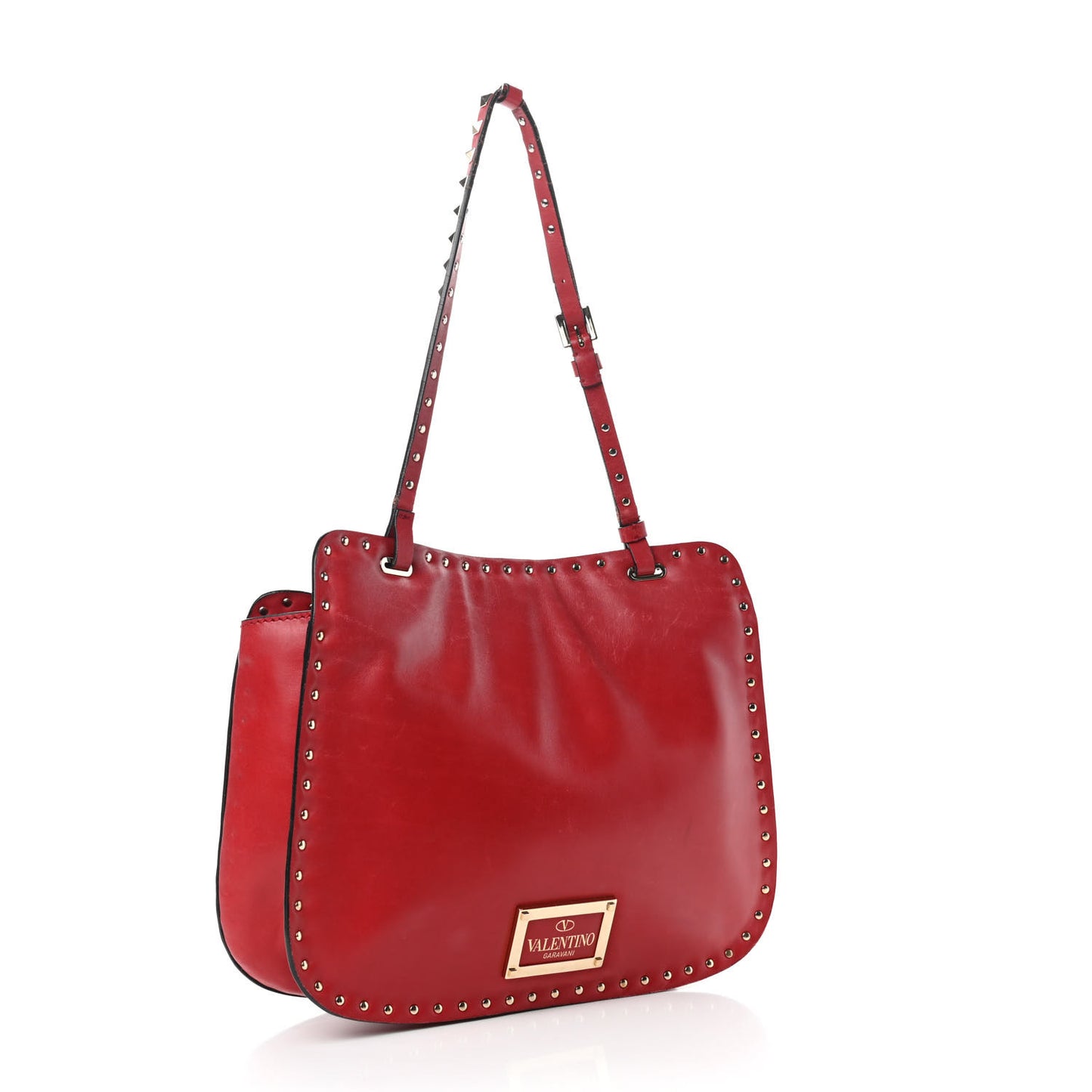 Vitello Rockstud Shoulder Satchel Rosso Valentino
