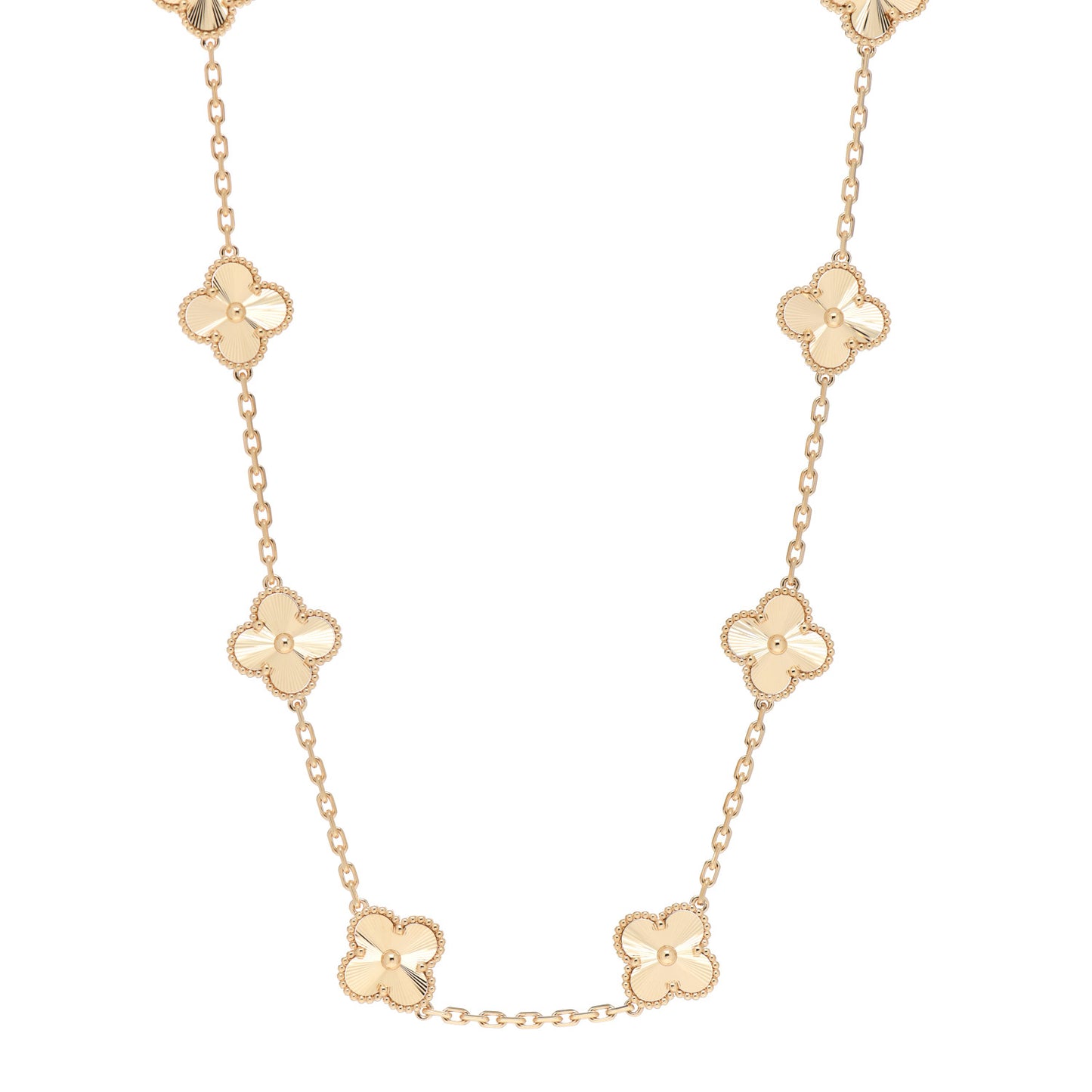 18K Yellow Gold 10 Motifs Guilloche Vintage Alhambra Necklace