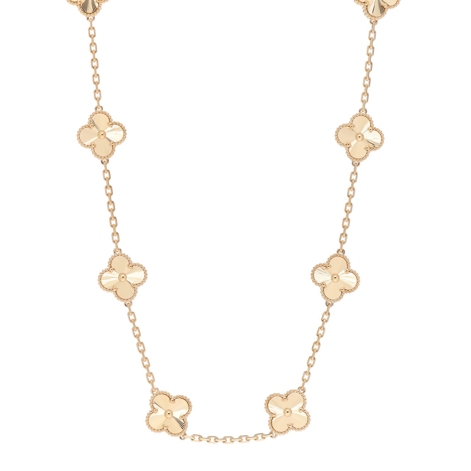 Van Cleef & Arpels 18K Yellow Gold 10 Motifs Guilloche Vintage Alhambra Necklace 1 of 5