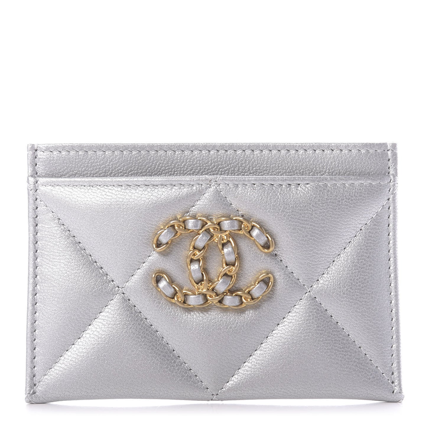 Metallic Goatskin Quilted 19 Card Holder Silver