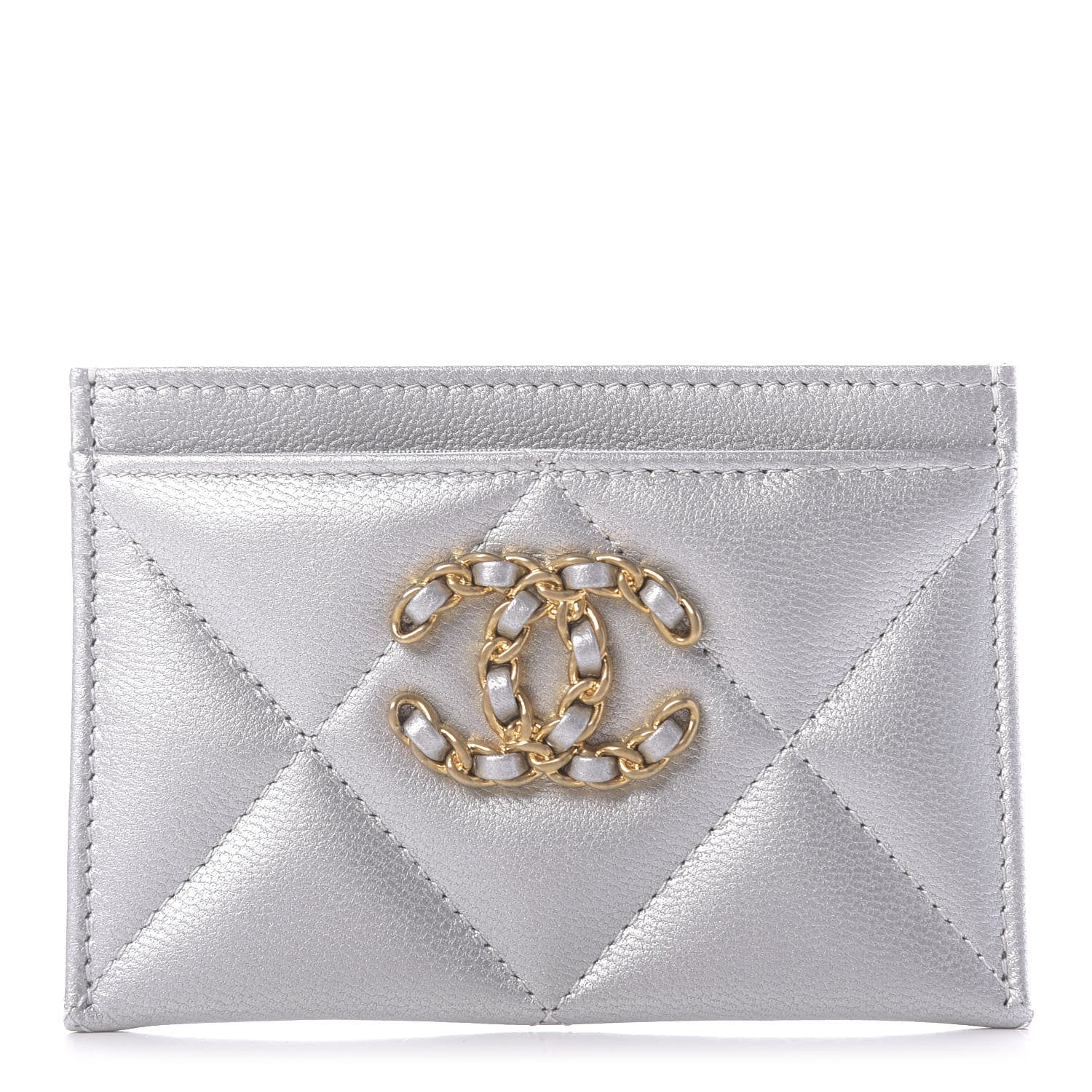 Chanel Metallic Goatskin Quilted 19 Card Holder Silver 1 of 11