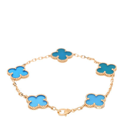 Van Cleef & Arpels 18K Yellow Gold Blue Agate 5 Motifs Vintage Alhambra Bracelet 2 of 4