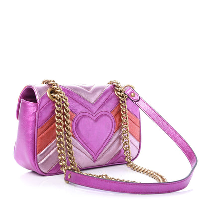 Gucci Metallic Calfskin Matelasse Mini GG Marmont Shoulder Bag Fuchsia 3 of 11