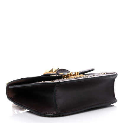 Valentino Garavani Calfskin Embossed Studded Small Glam Lock Rockstud Flap Cacao 3 of 9