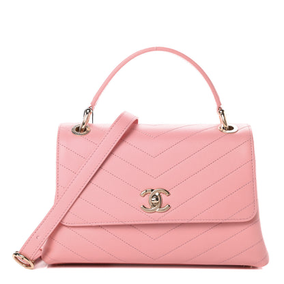 Chanel Grained Calfskin Small Chevron Chic Top Handle Flap Pink 1 of 11