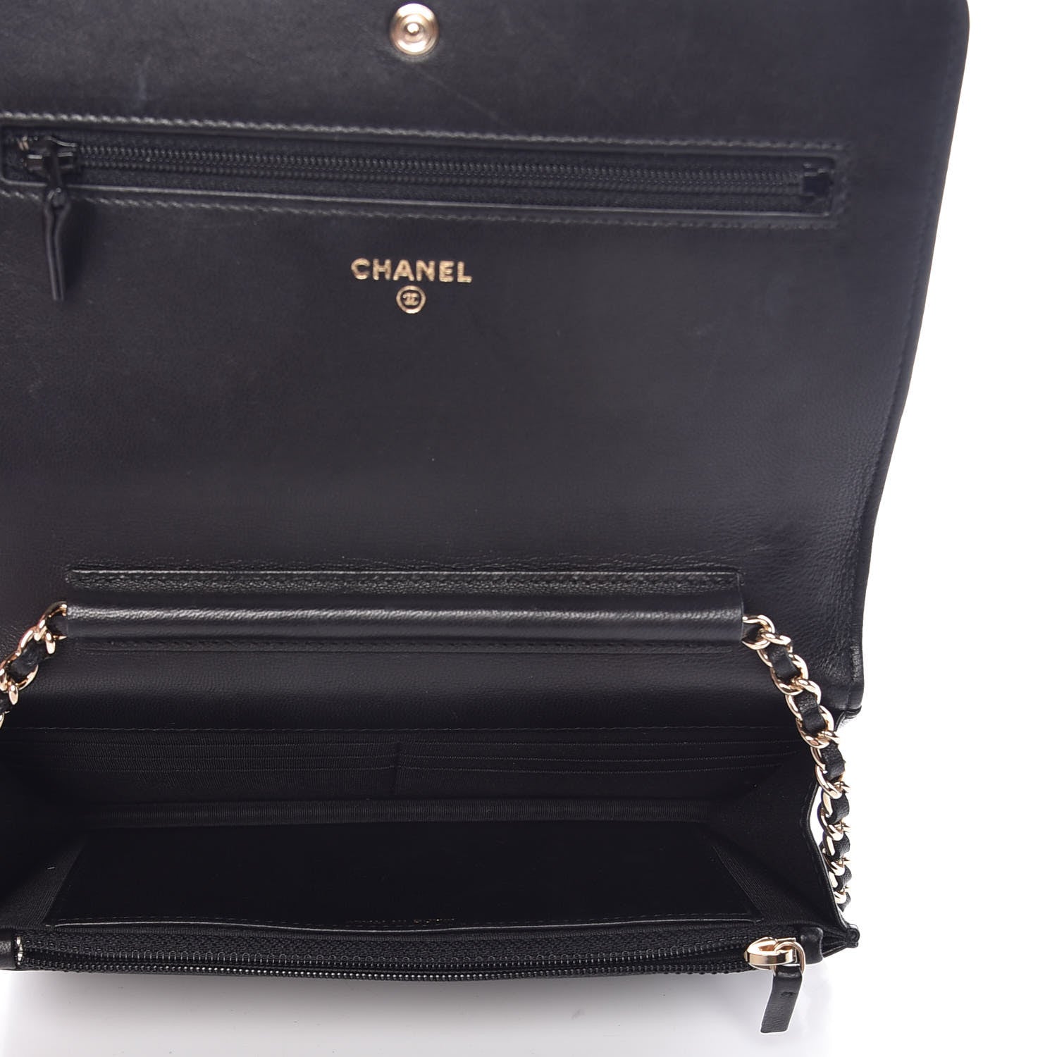Chanel Goatskin Quilted Diamond CC Wallet On Chain WOC Black 5 of 13