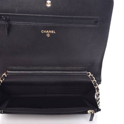 Chanel Goatskin Quilted Diamond CC Wallet On Chain WOC Black 5 of 13