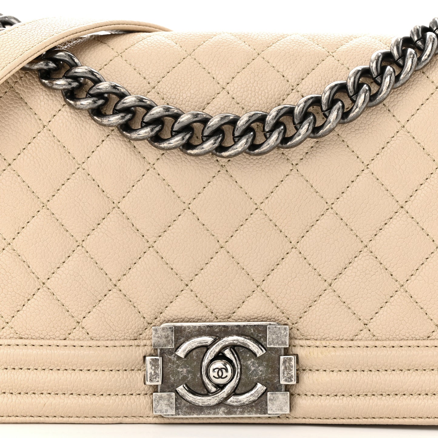 Caviar Quilted Medium Boy Flap Beige Clair