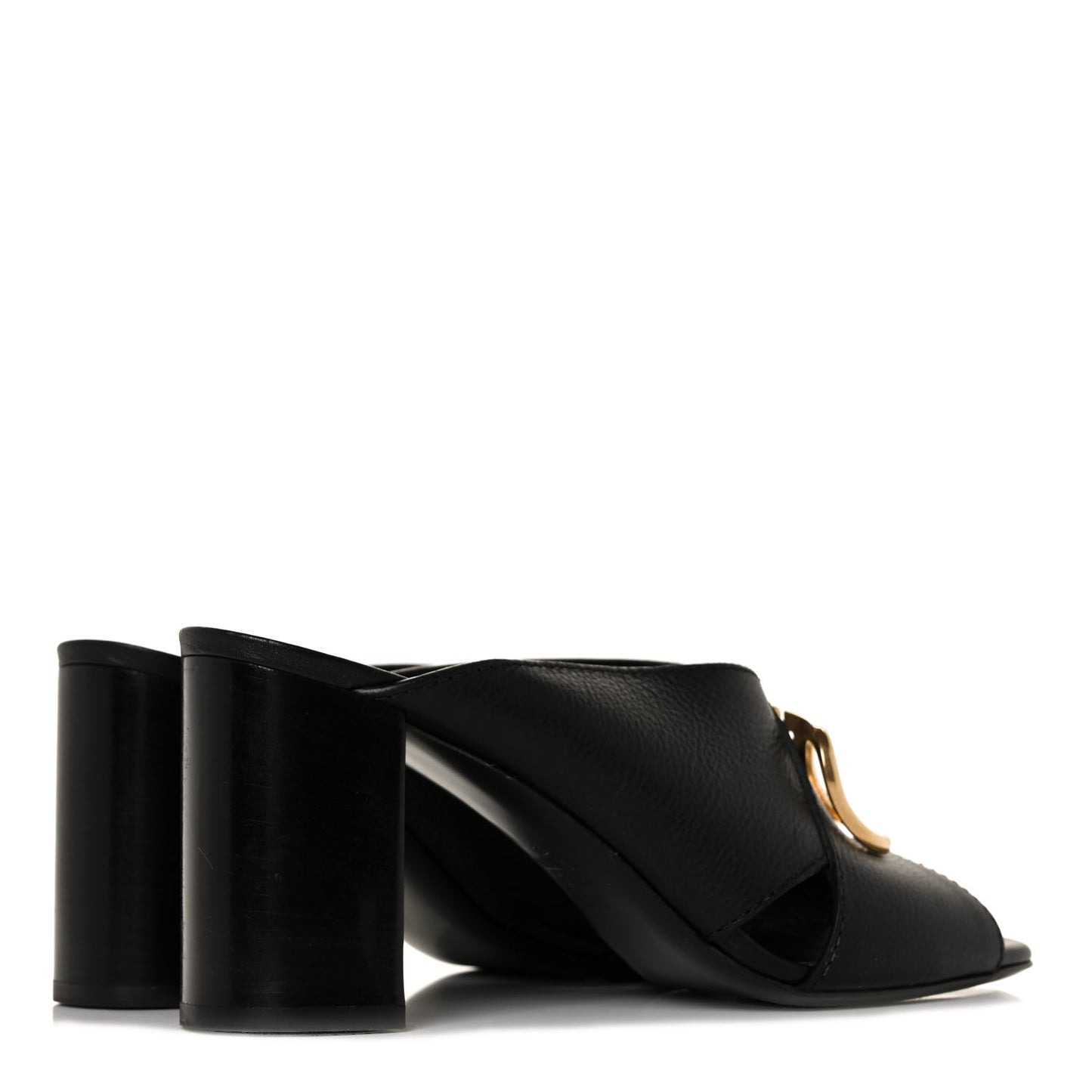 Grainy Cowhide VLogo Mid Heel Slide Sandals 39.5 Black