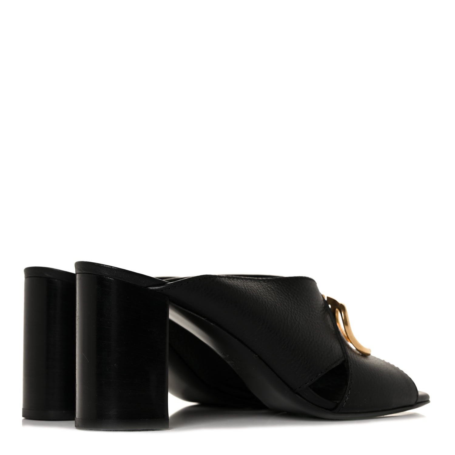 Valentino Garavani Grainy Cowhide VLogo Mid Heel Slide Sandals 39.5 Black 4 of 8