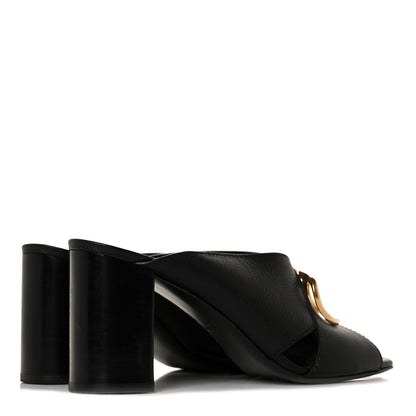 Valentino Garavani Grainy Cowhide VLogo Mid Heel Slide Sandals 39.5 Black 4 of 8