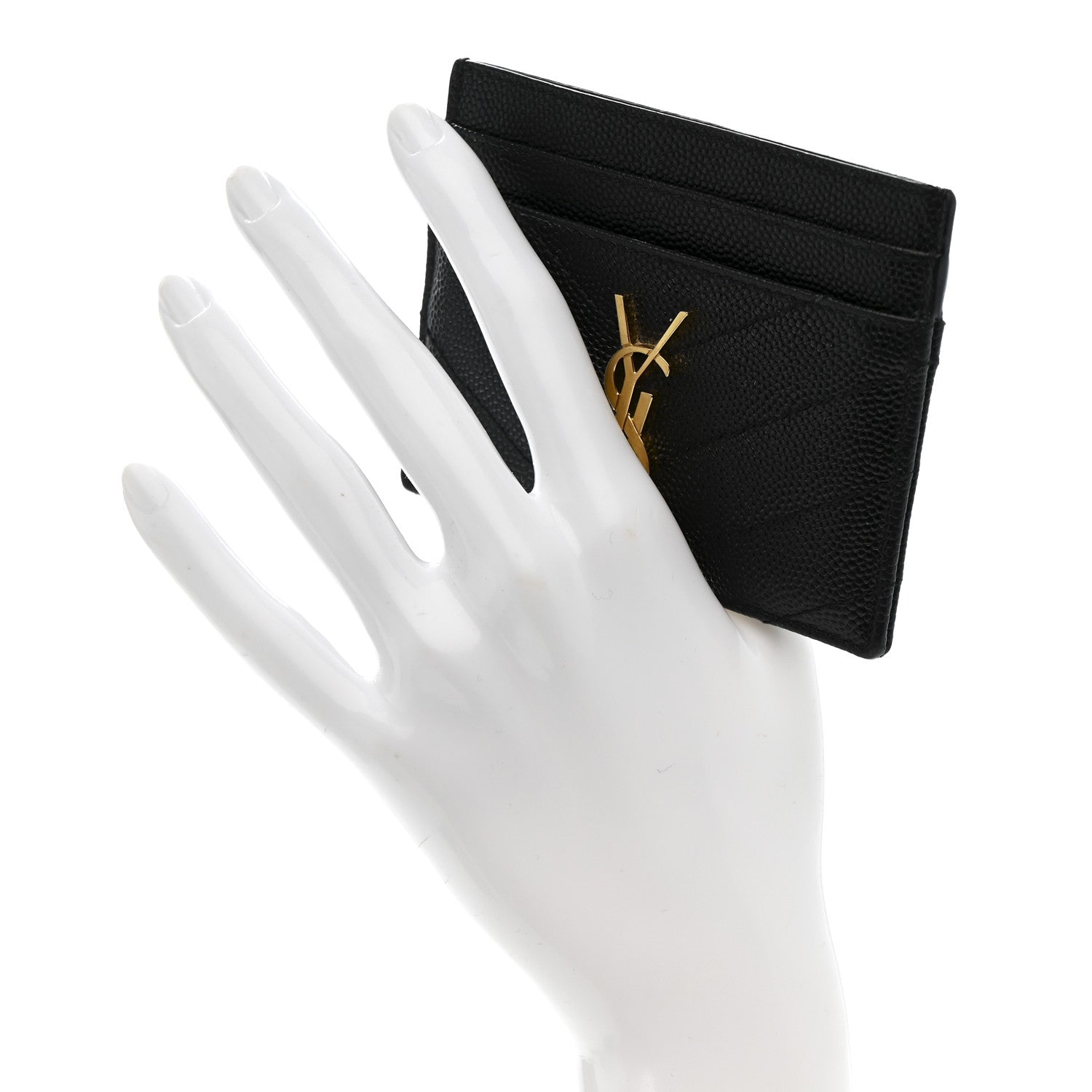 Saint Laurent Grain De Poudre Matelasse Chevron Monogram Credit Card Case Black 2 of 8
